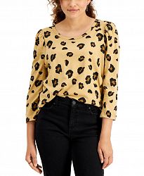 Style & Co Petite Cheetah-Print Cotton Top, Created for Macy's