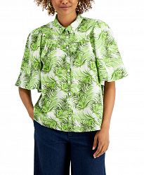 Charter Club Petite Oversized Tropical Button-Down Top, Created for Macy's