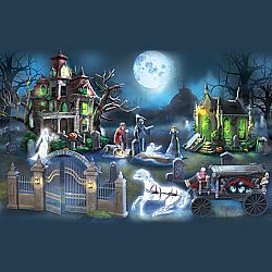 Dead Of Night Illuminated Cemetery Village Collection Featuring Creepy Hand-Painted Figures & Cemetery Accessories