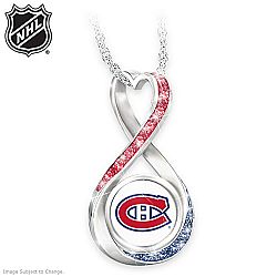 Montreal Canadiens(R) Forever Women's Rhodium Plated NHL Infinity Pendant Necklace Adorned With Team Logo And 15 Crystals In Team Colours