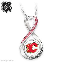 Calgary Flames(R) Forever Women's Rhodium Plated NHL Infinity Pendant Necklace Adorned With Team Logo And 15 Crystals In Team Colours