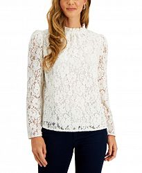 Charter Club Petite Lace Shirred-Neck Top, Created for Macy's