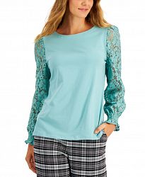 Charter Club Petite Lace-Sleeve Boat-Neck Top, Created for Macy's