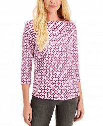 Charter Club 3/4-Sleeve Printed Top, Created for Macy's