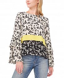 Vince Camuto Printed Tiered-Bell-Sleeve Top