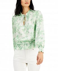 Inc International Concepts Floral-Print Smocked-Hem Top, Created for Macy's