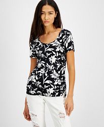 Inc International Concepts Floral-Print Ruched T-Shirt, Created for Macy's