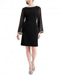Connected Boat-Neck Sheer-Sleeve Sheath Dress