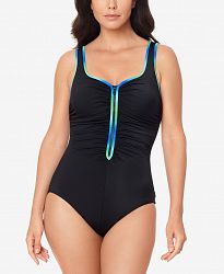 Reebok Contrast-Trim Zip-Front One-Piece Swimsuit Women's Swimsuit