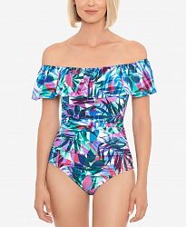 Swim Solutions Off-The-Shoulder Tummy-Control One-Piece Swimsuit, Created for Macy's Women's Swimsuit
