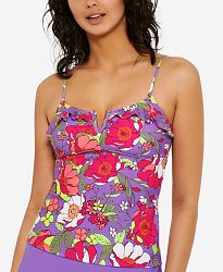 Hula Honey Juniors' Impressionist Bloom V-Wire Tankini Top, Created for Macy's Women's Swimsuit