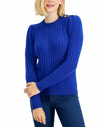 Charter Club Puff-Sleeve Cable-Knit Sweater, Created for Macy's