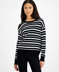 Inc International Concepts Striped Cold-Shoulder Sweater, Created for Macy's
