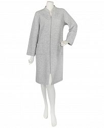 Miss Elaine Embroidery-Trim Quilted Zip-Up Robe