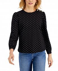 Charter Club Long Sleeve Illustrative Dot Top With Heart Buttons, Created for Macy's