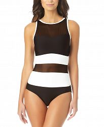 Anne Cole Colorblocked Mesh-Inset High-Neck One-Piece Swimsuit Women's Swimsuit
