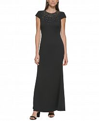 Vince Camuto Petite Embellished-Neck Gown
