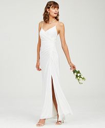 Adrianna Papell Women's Sleeveless Front Slit Ruched Gown