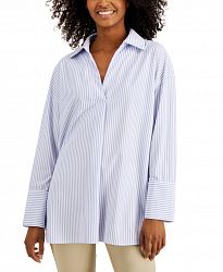 Alfani Striped Collared Stretch V-Neck Tunic, Created for Macy's