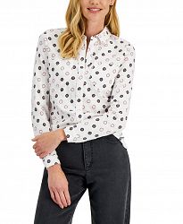 Charter Club Three-Quarter Sleeve Polka Dot Buttoned Top, Created for Macy's