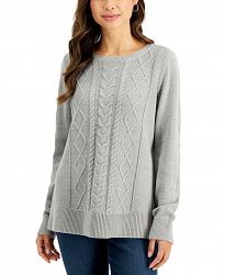 Karen Scott Cotton Diamond-Stitch Cable-Knit Sweater, Created for Macy's