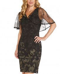 Adrianna Papell Metallic Embroidered Cape Dress