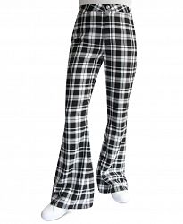 Almost Famous Juniors' High Rise Plaid Flare Jeans