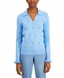 Charter Club Printed Split-Neck Sweater, Created for Macy's