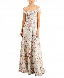Adrianna Papell Off-The-Shoulder Floral-Print Ball Gown