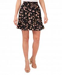 CeCe Smocked Floral-Print Skirt