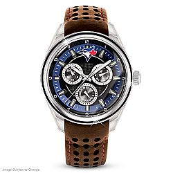 Toronto Blue Jays Men's MLB Chronograph Watch Featuring Team Colours And Logo With Textured Brown Leather Band