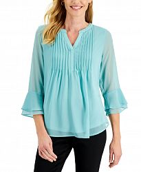 Charter Club Double Ruffle Solid Pintuck Top, Created for Macy's