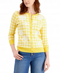 Charter Club Cotton Gingham Embroidered Button Cardigan, Created for Macy's