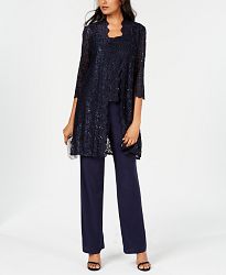 R & M Richards 3-Pc. Sequined Lace Pantsuit & Jacket