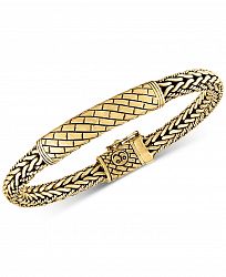 Esquire Men's Jewelry Herringbone Bali Bracelet in 14k Gold-Plated Sterling Silver, Created for Macy's