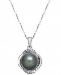 Cultured Tahitian Pearl (9mm) & Diamond (1/10 ct. t. w. ) Pendant Necklace in 14k White Gold