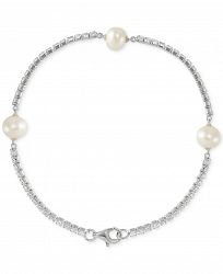 Arabella Cultured Freshwater Pearl (7 - 7-1/2mm) & Cubic Zirconia Link Bracelet in Sterling Silver