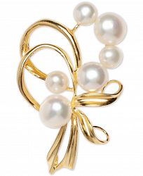 Cultured Freshwater Pearl (7mm & 5mm) Pin in Sterling Silver and 18k Gold Over Silver