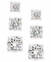 Charter Club Cubic Zirconia Extra-Small Stud Earring Set in Fine Silver Plate or 14K Gold Plate (1-3/4 ct. t. w. )