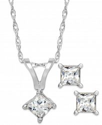 Princess-Cut Diamond Pendant Necklace and Earrings Set in 10k White or Yellow Gold (1/4 ct. t. w. )