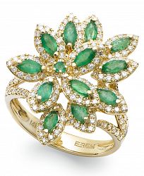 Brasilica by Effy Emerald (1-1/16 ct. t. w. ) and Diamond (5/8 ct. t. w. ) Flower Ring in 14k Gold or 14k White Gold