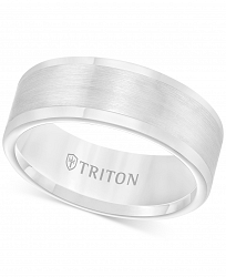 Triton Men's Ring, 8mm Wedding Band in White or Black Tungsten