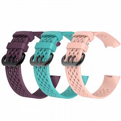 3Pcs Water Resistant Replacement Wristbands Bands for Fitbit Charge 3 - Darkpurple/Mint/Pink - Small