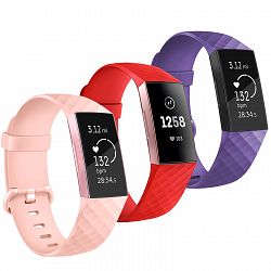 3 Pcs Soft TPU Silicone Replacement Sport Band Fitness Strap for Fitbit Charge 3 - Red/Pink/Lilac