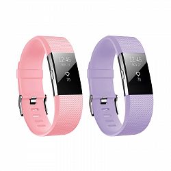 2Pks Soft TPU Silicone Replacement Sport Band Fitness Strap for Fitbit Charge2 - Purple/Pink - Large
