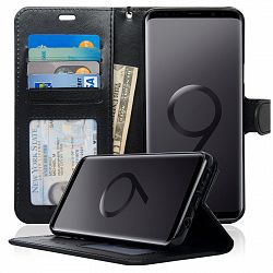 navor Slim & Light Premium Flip Wallet Case with RFID Protection for Samsung Galaxy S9 Plus - Black