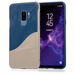 Navor Slim Fit Dual Layer Heavy Duty 3D Textured Full Body Protection Cover for Samsung Galaxy S9 - Gold Blue