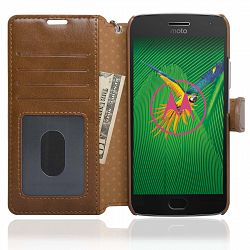 NAVOR Zevo Motorola Moto G5 Plus Wallet Case Slim Fit Light Premium Flip Cover with RFID Protection - Brown