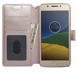 NAVOR Zevo Motorola Moto G5 Wallet Case Slim Fit Light Premium Flip Cover with RFID Protection - Rose Gold