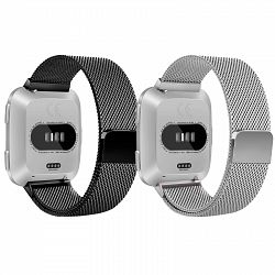 Small Stainless Steel Watch Band/Bracelet Straps with Magnetic Clasp for Fitbit Versa - Black/Silver